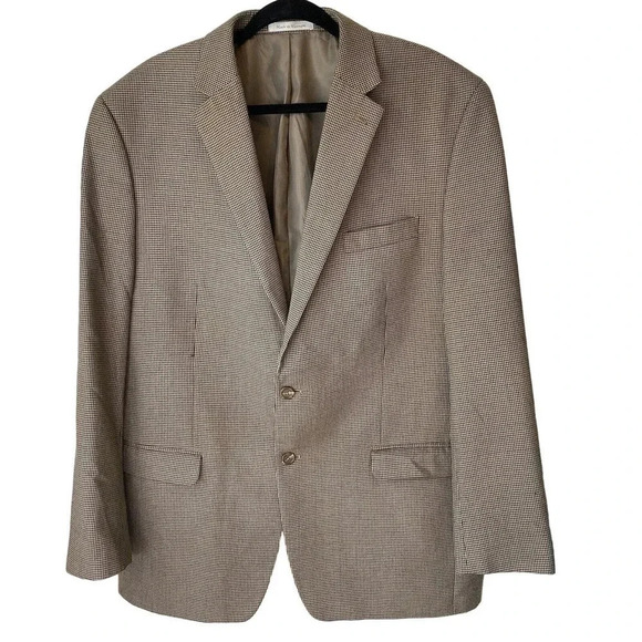 Chaps 2 Buttons Beige Plaid Suit Blazer Sport Coat Jacket Mens 46L Pockets - Picture 1 of 9